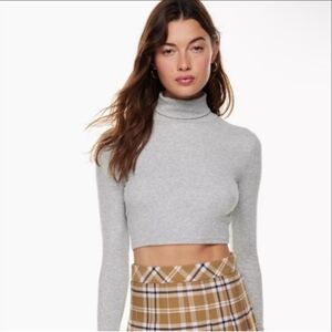 Aritzia Sunday Best Freshman Waist Cropped Gray Ribbed Turtleneck
